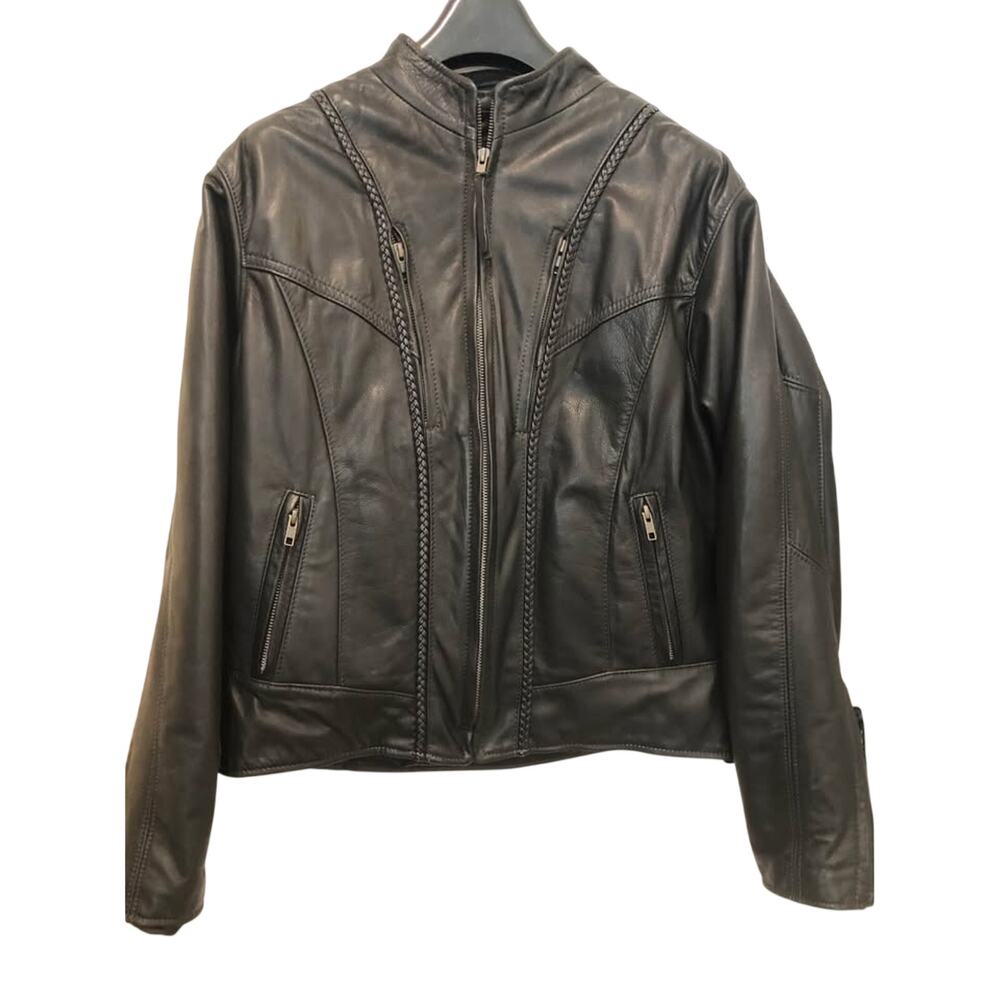 Vintage Walter Dyer Leather Moto Jacket Braided Trim Size 16